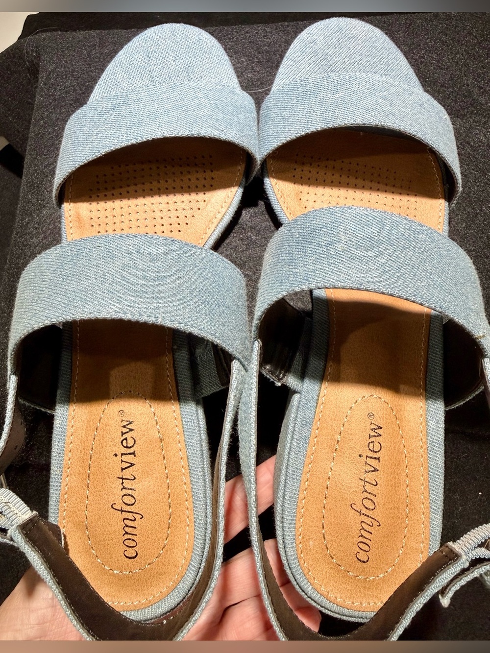 🥳🥳 📦 Comfortview Etta Sandals, 2” Heel, Light Blue Linen-look, Size 7 1/2 - Picture 7 of 11